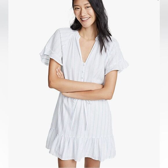 PAIGE Ari White and Light Blue Cotton Dress large - Picture 2 of 11